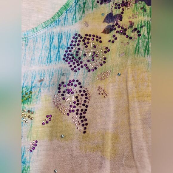Thomas&Olivia XL Multicolored Beach Print Shrtsl Beaded 100% Cotton Women’s Top - Picture 6 of 10